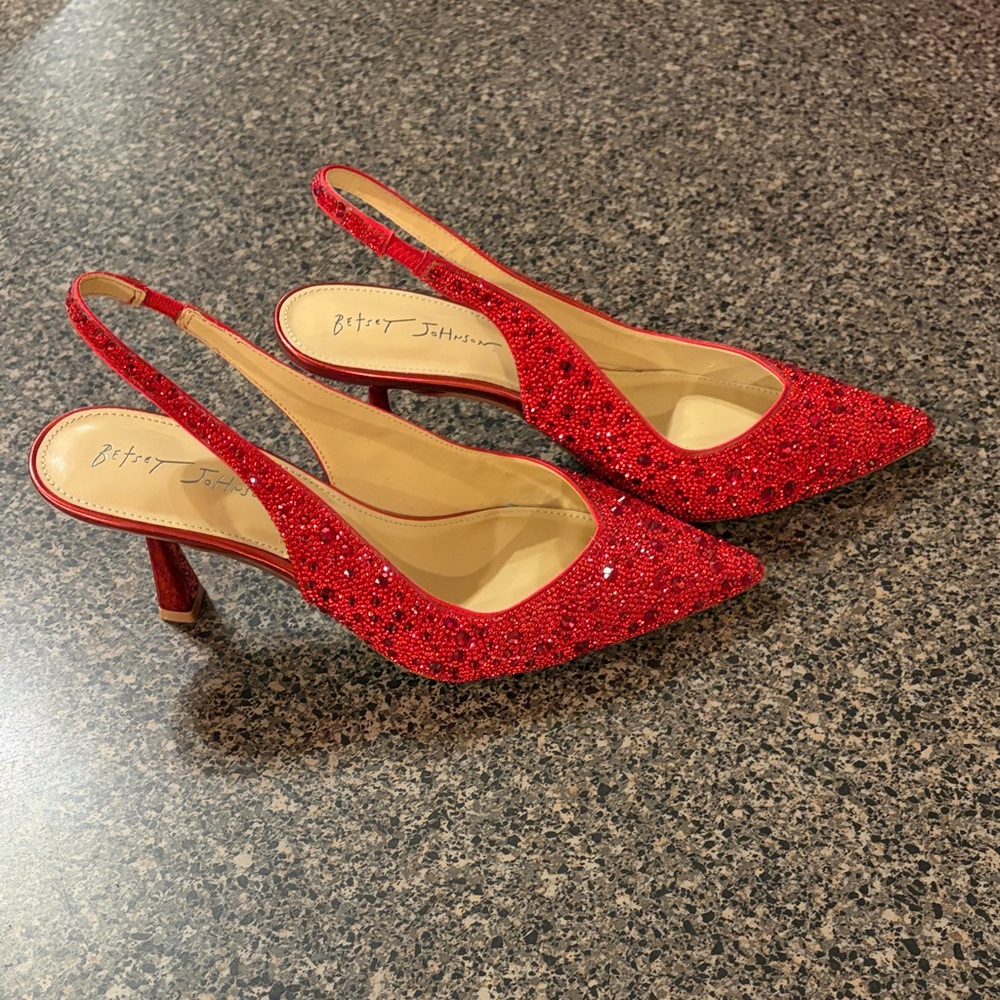 Betsey Johnson Red Glitter Slingback Heels